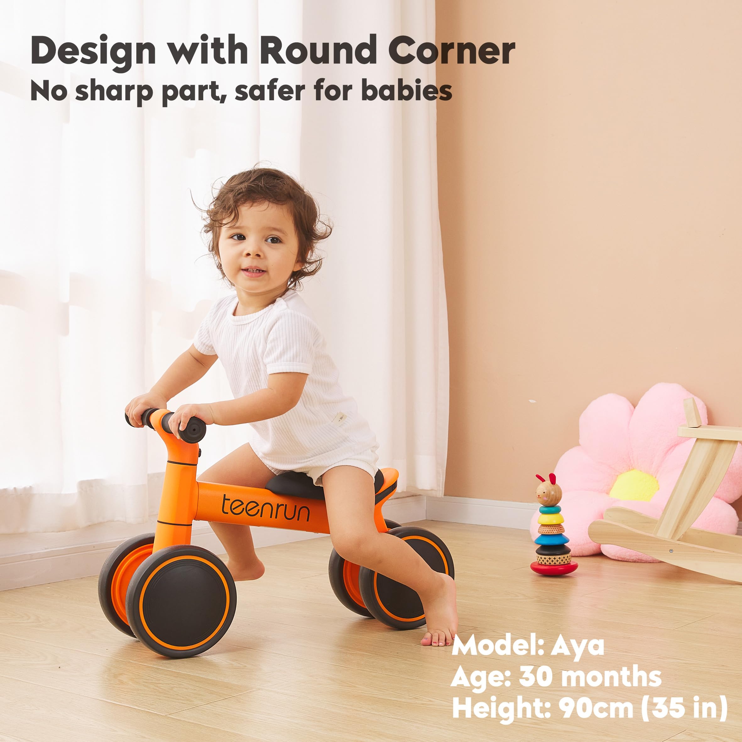 TEENRUN Baby Balance Bike with 4 Wheels, Perfect for 12-36 Month Toddlers, Ideal First Birthday Gift for Boys and Girls