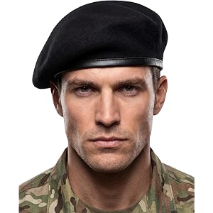 Men's Military Beret Hat 10 Colors - Premium Wool Army Beret with Leather Trim & Breathable Polyester-Cotton Blend Lining