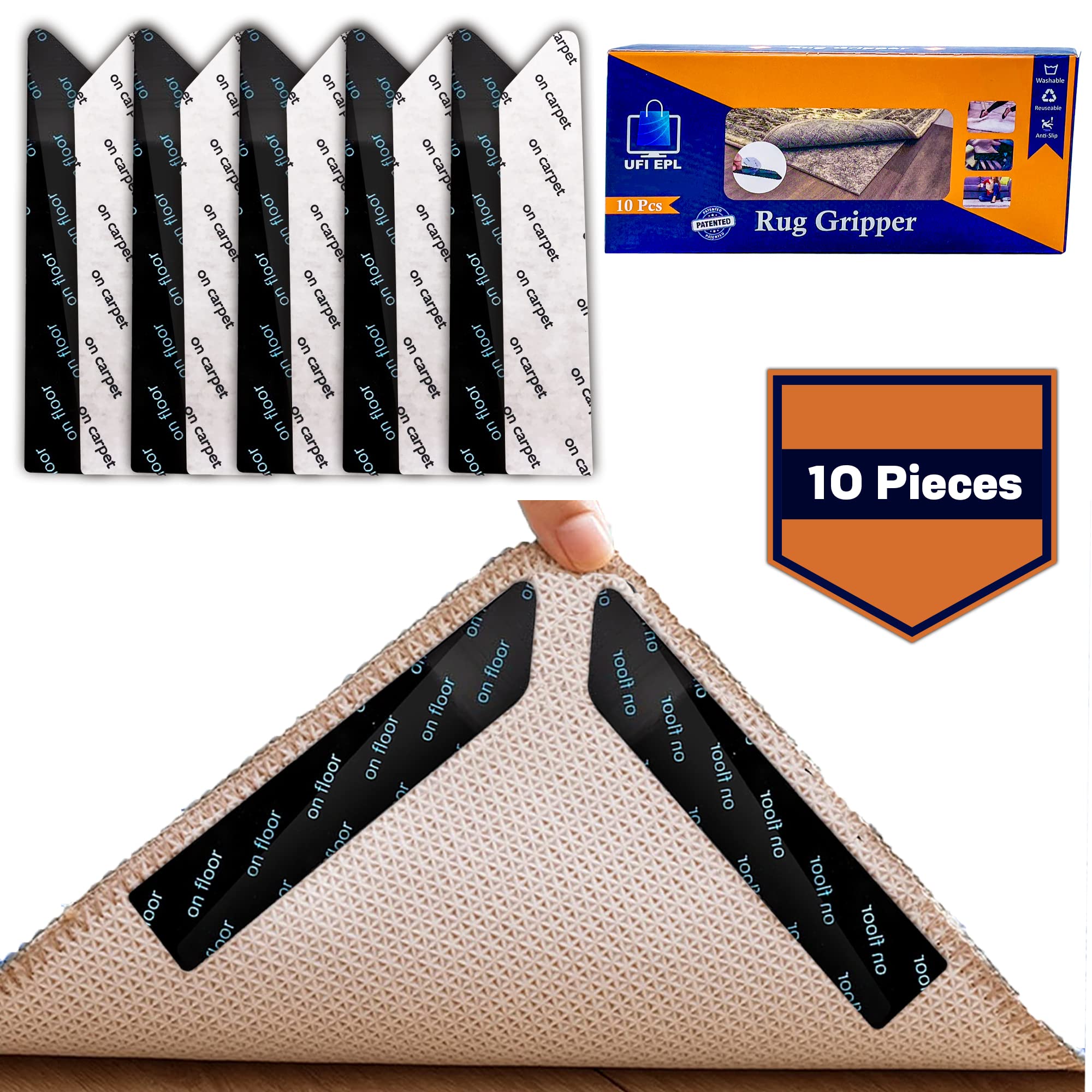 UFI EPL Reusable Rug Gripper for Carpet Tape, Rug Grippers for Laminate Floor, Washable & Reusable Carpet Grippers Floor Protector for All Types and Sizes of Rugs
