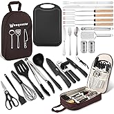 Wesqunie Camping Cooking Utensils Set, 25Pcs Camping Accessories Stainless Steel Grill Tools, Camping Essentials Portable Kit