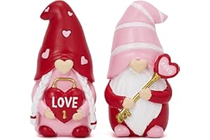 Valery Madelyn 2Pcs Valentines Gnomes Decoration，Heart Shaped Love XOXO Set Tiered Tray Table Home Decor, Red Pink Handmade Resin Sweet Gnome Figurine, Valentines Gift for Him Her,3.1 Inch
