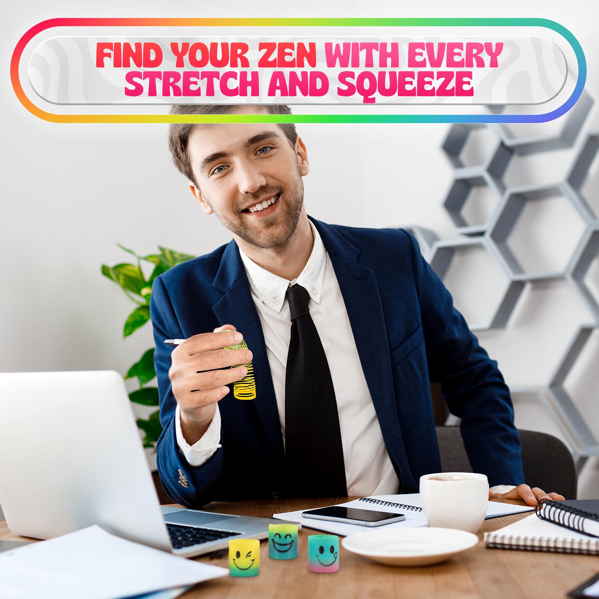 30 Pcs Flexible Mini Springs with Cheerful Faces - Rainbow Gradient Spring Toy Set for Sensory Stimulation, Finger-Size Birthday Party Goodie Bags Stuffers - Spring Toys for Halloween Party Supplies