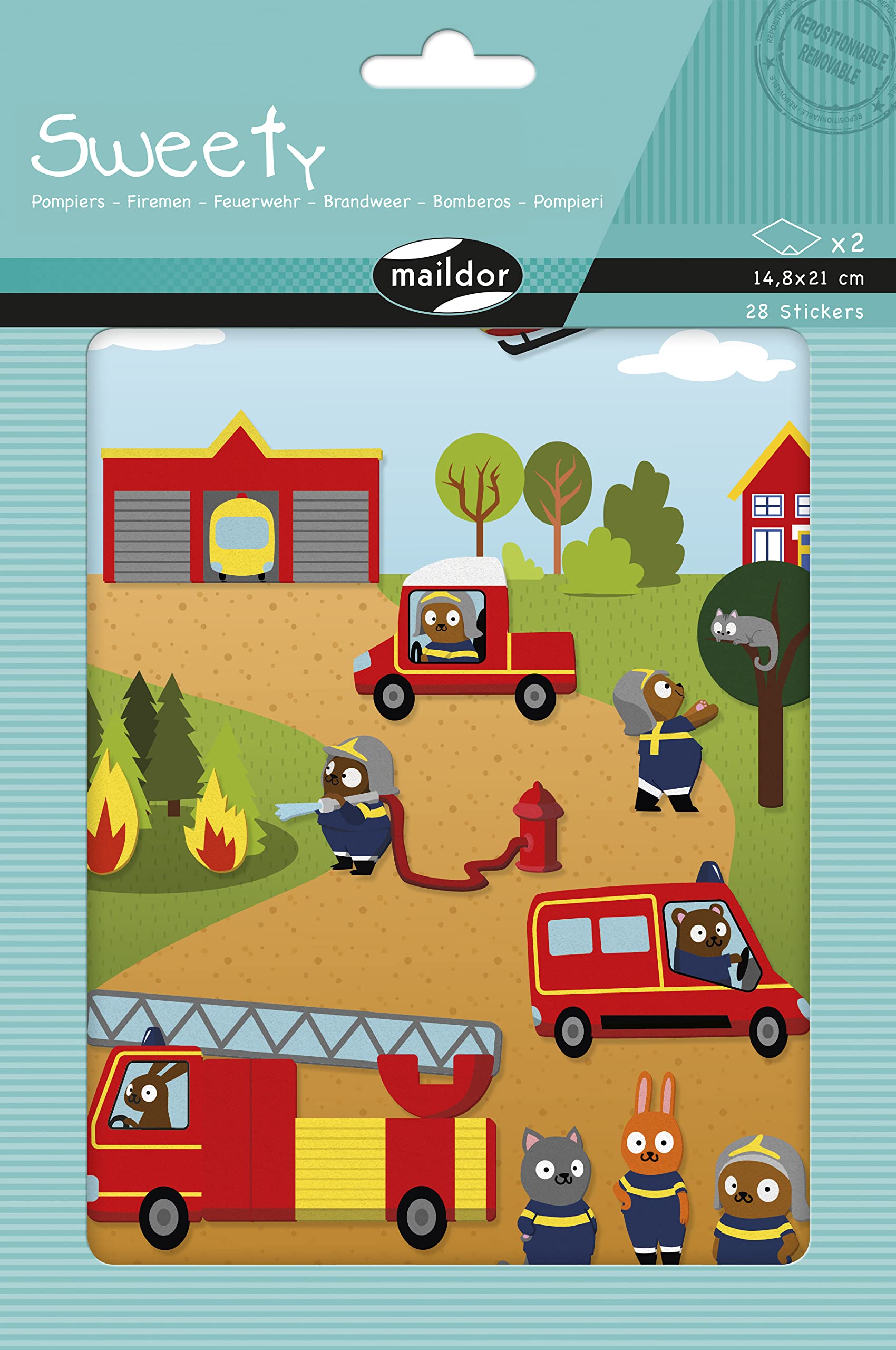 Maildor AE226C - STICKERS Sweety - 2 sheets - Size: 14,8x21 cm - FELT stickers - FIREFIGHTERS (28 stickers) - Children's Creative and Leisure Activity - DIY