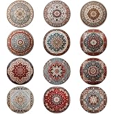 Trillionn 12 Pack Felt Cup Coasters for Drink, Absorbent Coasters for Coffee, Ethnic Pattern Design