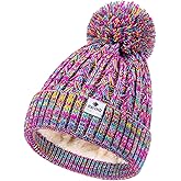 HAITHO Kids Toddler Winter Hat with Pom Pom, 2 Size Kids Beanie Hats for Girls Boys, Cute Warm Fleece Lined Knit Beanies Cap