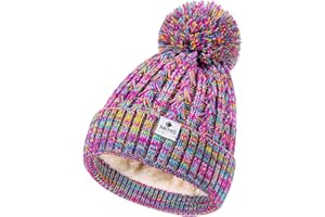 HAITHO Kids Toddler Winter Hat with Pom Pom, 2 Size Kids Beanie Hats for Girls Boys, Cute Warm Fleece Lined Knit Beanies Cap