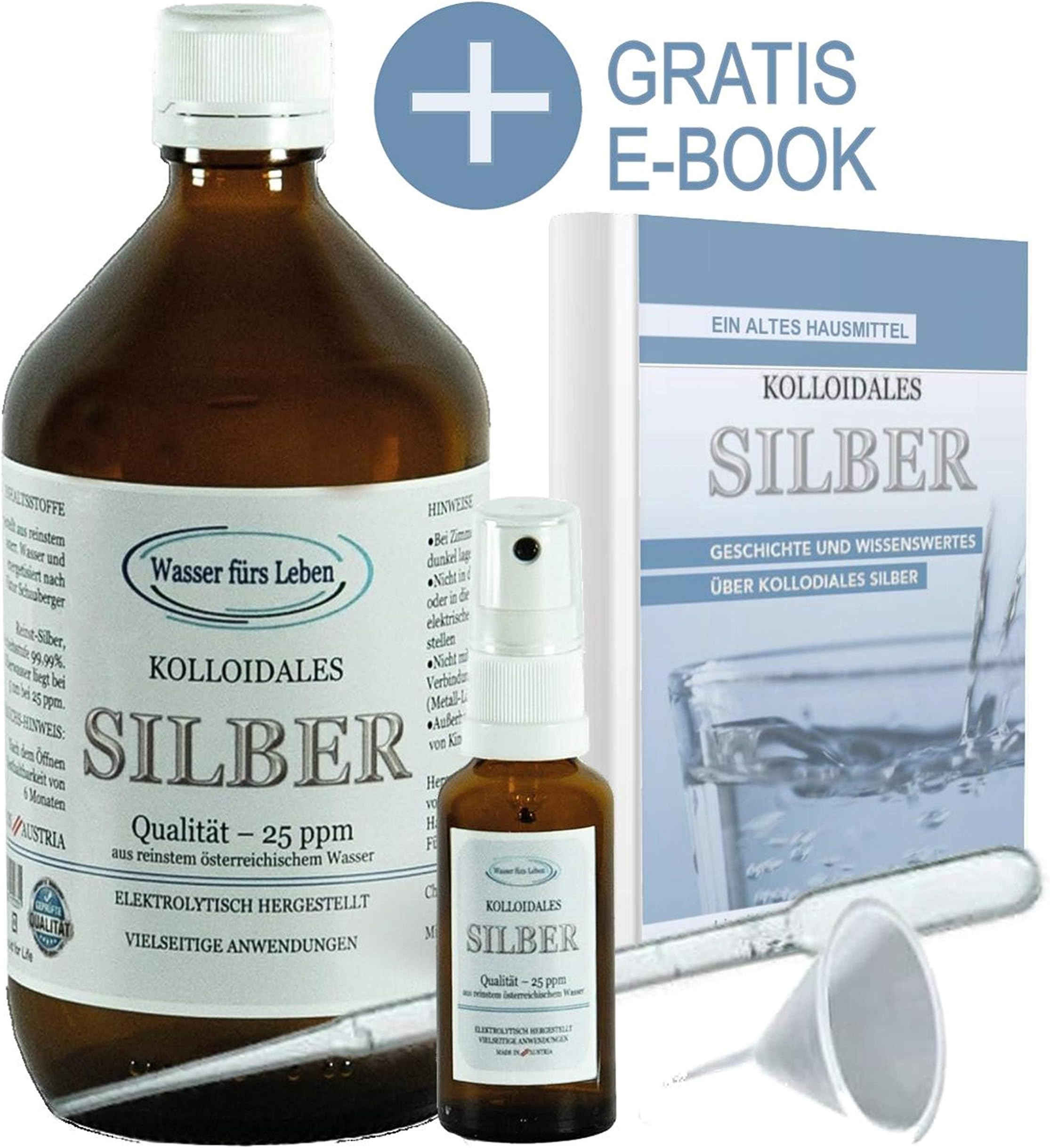 Liquid for Life® Colloidal Silver 25ppm - 1000ml Silver Water - in Radiation Protection Packaging - Including 30ml Spray Bottle & Accessories - Free E-Book