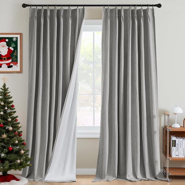 H.VERSAILTEX PINCH PLEATED FULL BLACKOUT CURTAINS LINEN BLENDED...