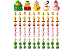 100pcs Mini Christmas Resin Ducks, Tiny Resin Christmas Ducks Small Decorative Figurine Snowman Bell Gift Box Xmas Tree Desig