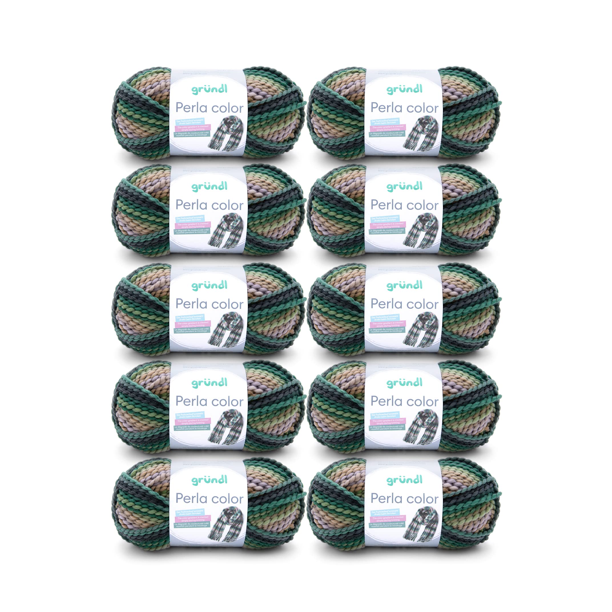 Gründl 3354-27 Perla Colour Wool, 100% Polyester, Grass Green/Aubergine-Cream Pink, Multicoloured, 40 x 20 x 8 cm, 1000 g