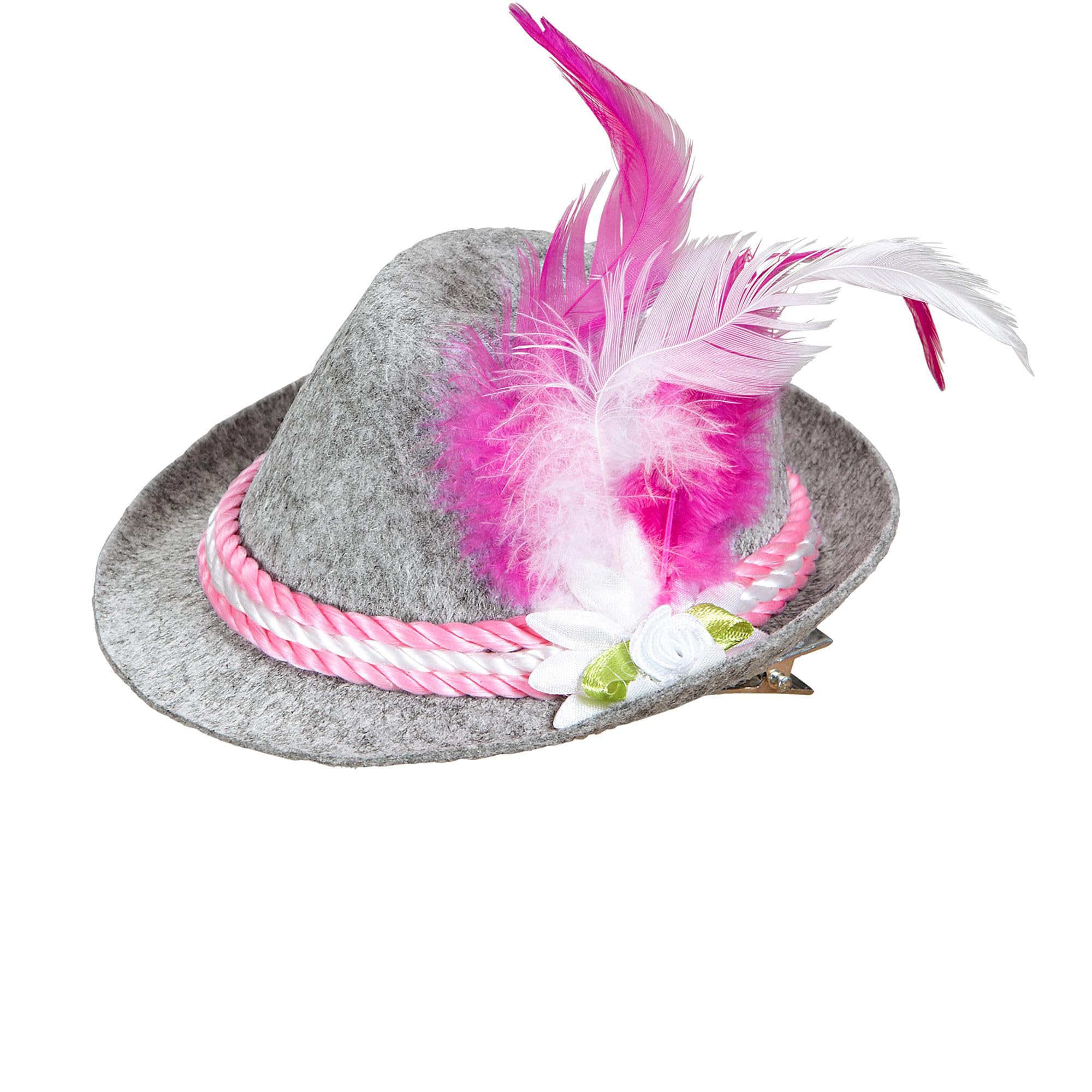 Widmann 95710 - Mini Bavarian Fedora for Adults Women, with Edelweiss, with Hair Clip, Tyrolean, Oktoberfest, Beer Festival, Carnival, Grey-Pink Color