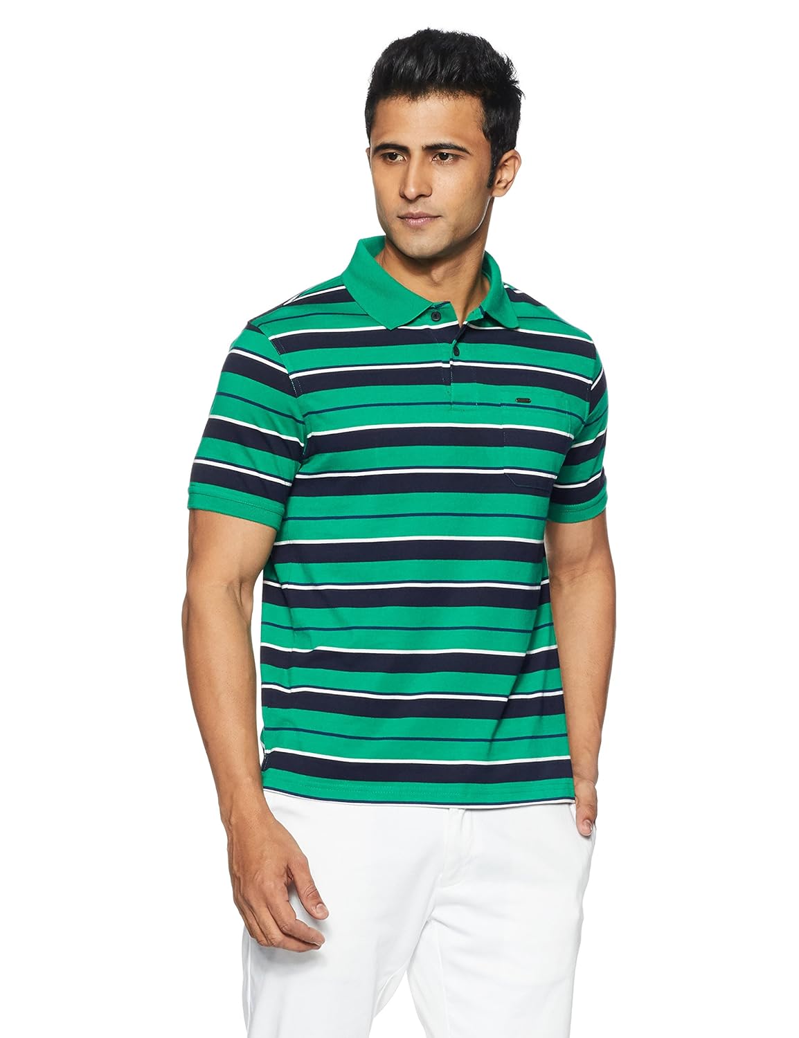 peter england men's striped regular fit synthetic polo