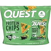 Quest Nutrition Tortilla Style Protein Chips, Salsa Verde, 19g of Protein, 4g Net Carbs, Gluten Free, 1.1 Ounce, 4 count