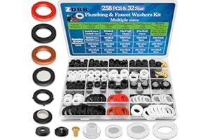 ZDBB 258 Pcs 2-in-1 Spigot Washer & Hose Gasket Kit for Assorted Outdoor Faucet Garden Hose Valve Stem Worn Out Plumber Outside Faucet Bib Shower Gasket Repair Set