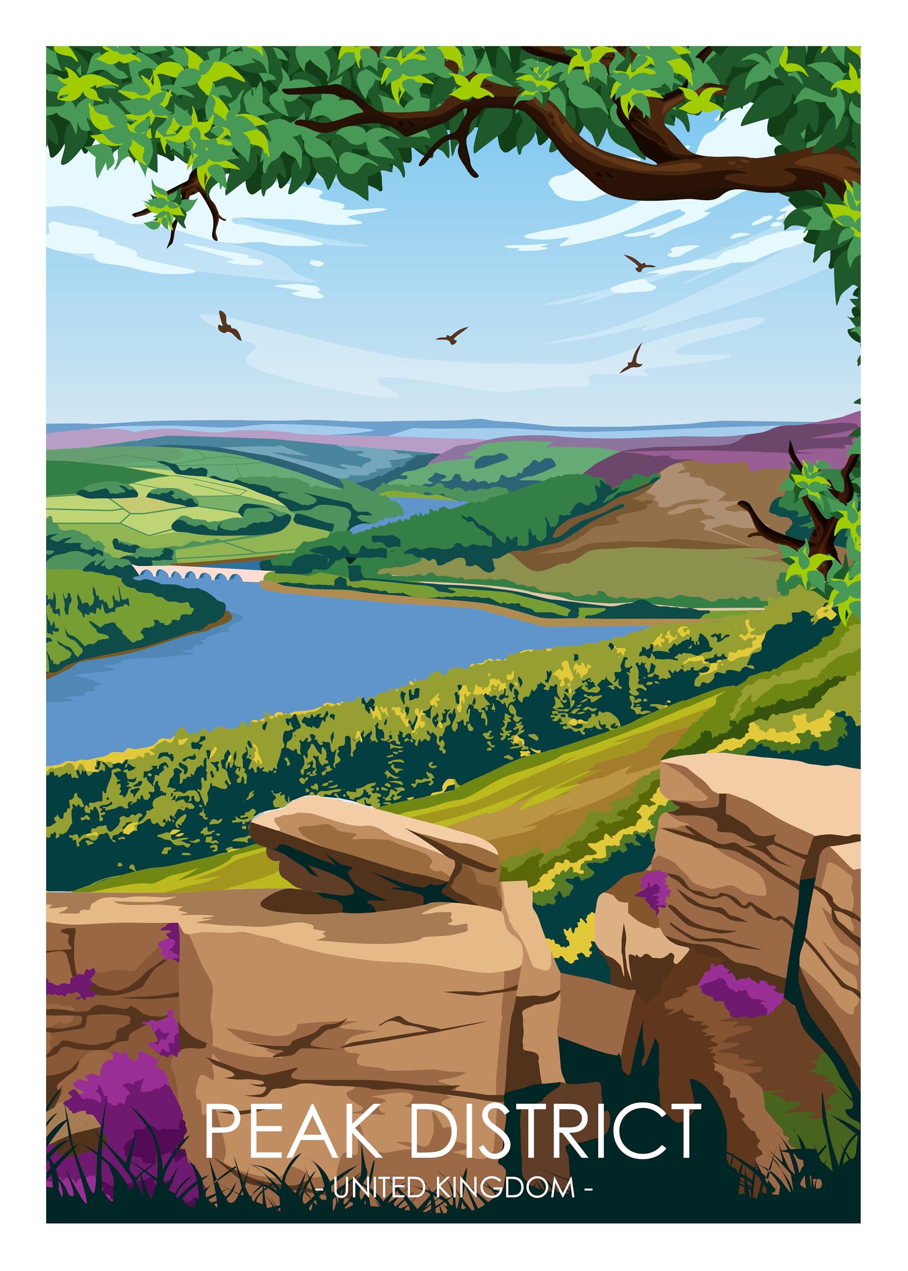 Hewson's Gifts UK Travel Print UK Cities and Shires, Handmade Print Of The Beautiful Places of United Kingdom, UK Artwork Wall Art Poster For New Home Kitchen Print (Peak District, A4 Unframed Print)