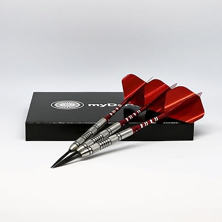 22g/24g Profi Steel-Darts Set „Firefoxe“ von My-Dartpfeil: 80% Tungsten Dartpfeile mit Metallspitze und Zubehör/Dart Barrels 