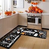 Yovirinto Happy Halloween Skull Decorative Kitchen Rugs Set of 2, Pumpkin Bat Castle Kitchen Mats for Kitchen Bedroom Indoor Halloween Home Decor 17