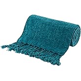 BATTILO HOME Teal Blue Throw Blanket for Couch, Bed, Sofa - Soft Cozy Chenille Throw Blanket with Fringe Tassels, Lightweight Turquoise Green Knit Throw for Home Decor, 50"x60"