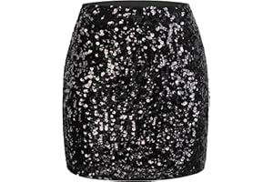 MANER Women's Sequin Skirt Sparkle Stretchy Bodycon Mini Skirts Night Out Party