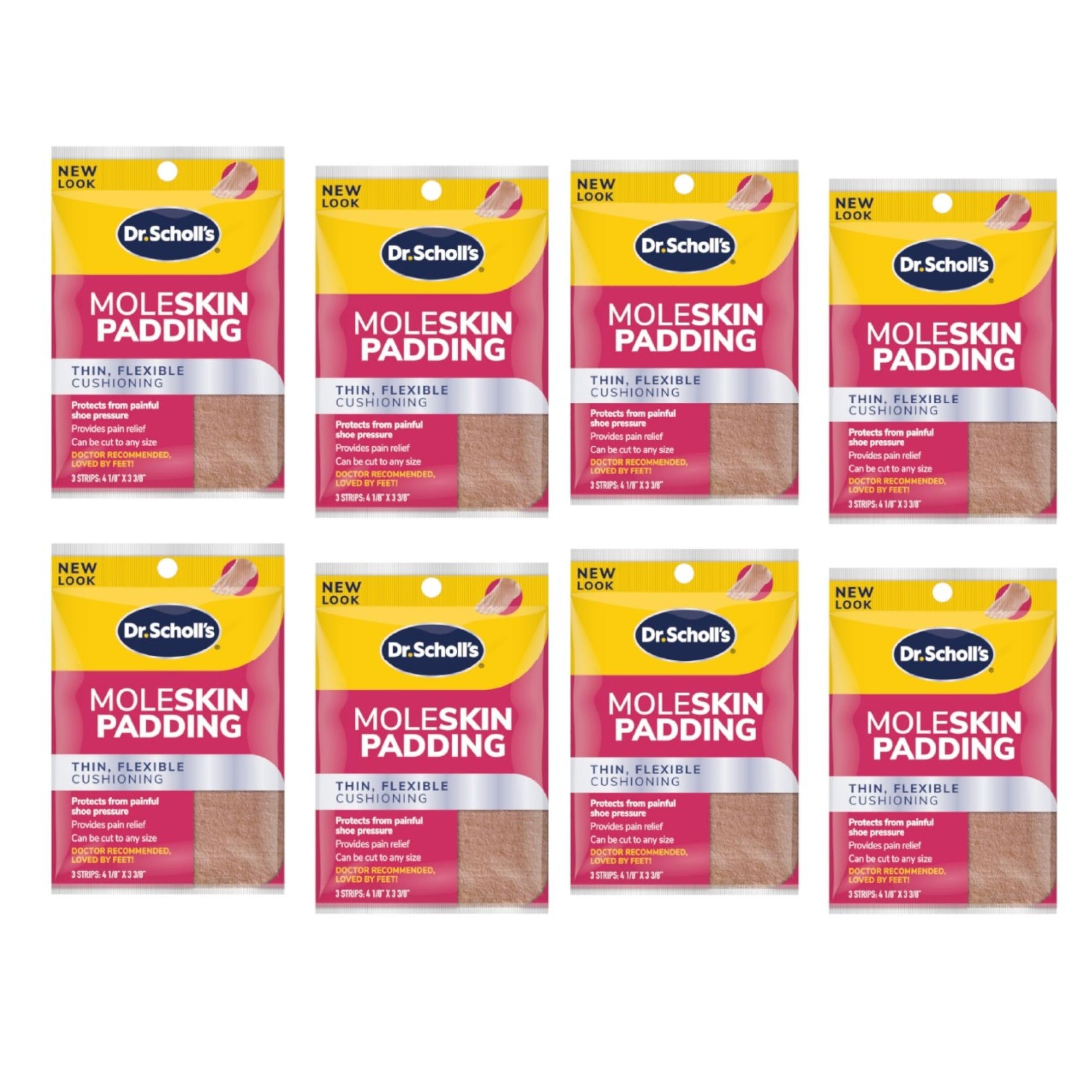 Dr. Scholl's Moleskin Plus 4 5/8-Inch X 3 3/8 Inch Padding, 3-Count Packages (Pack of 8)