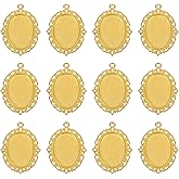 uxcell 12 Pcs Pendant Trays Kit, 25mm Oval Blank Bezel Pendant Tray Base Connector Settings for Photo Charm Jewelry Making DIY Crafts, Gold (Lace)