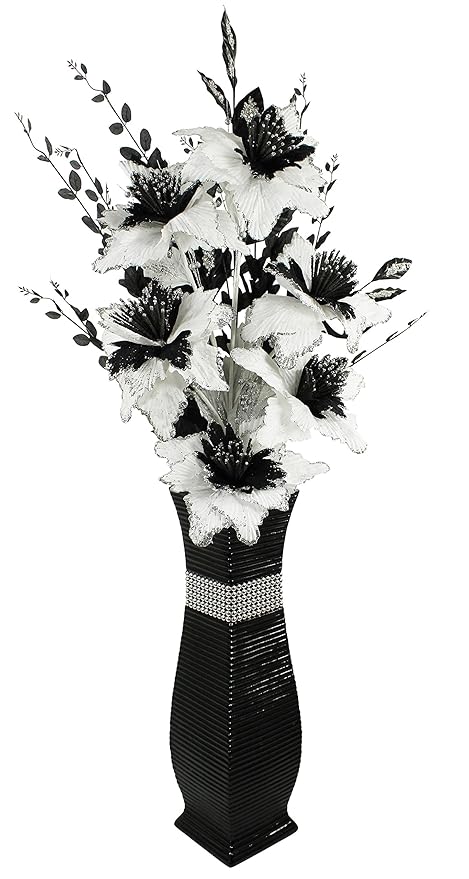 Grey 1 3m Flourish Large Floor Vase With Artificial Flowers Black