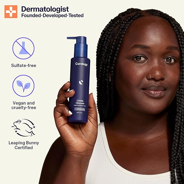 CUROLOGY GENTLE FACIAL CLEANSER, LIGHTLY FOAMING FACE WASH, FOR SENSITIVE, DRY OR OILY SKIN TYPES, HYDRATING GEL TEXTURE, FRAGRANCE FREE SKIN CARE, 5 FL OZ