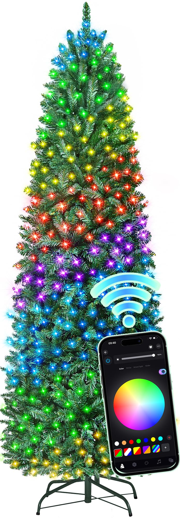 Photo 1 of **MISSING PARTS-NO STAND/NO POWER PLUG**HOLLO STAR 6 ft Prelit Christmas Tree with 247 LED Lights, App Control, Artificial Pencil Christmas Tree with Multi-Color RGBW Lights, 715 Branch Tips, Skinny Xmas Tree, Metal Base, for Home, Party