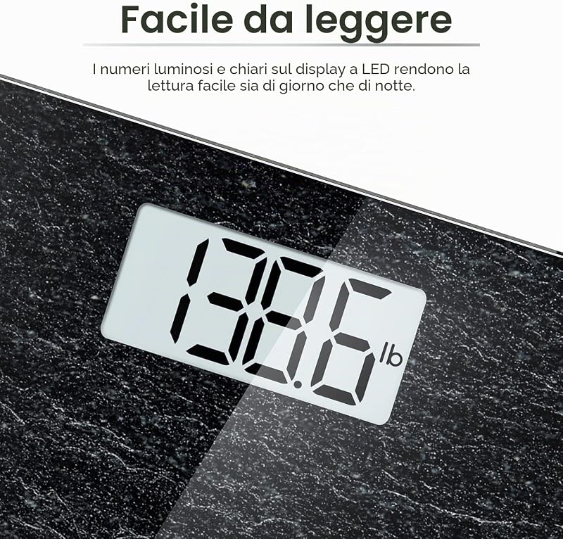 Bilancia da bagno digitale per peso corporeo, bilancia elettronica da bagno con sensori ad alta precisione, macchina accurata per persone, display a LED, step-on (ST/LB/KG), marmo, Core 1S