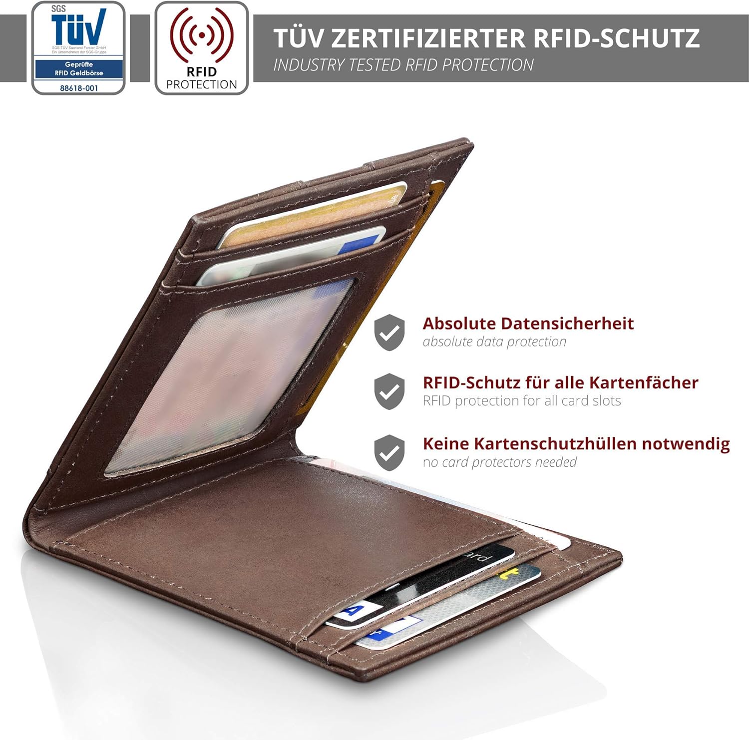 KRONIFY Herakles Leather Slim Wallet with Coin Pocket and TÜV RFID Protection I Buffalo Leather Wallet for Men I Wallet Brown I Walmonaise with Gift Box I Purse for Men - Image 3