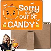 Yerliker Halloween Porch Sign for Candy Bowl Trick or Treat for Halloween Party Kitchen Cafe Patio Porch Home Front Door Wall Decoration Poster (out of Candy)