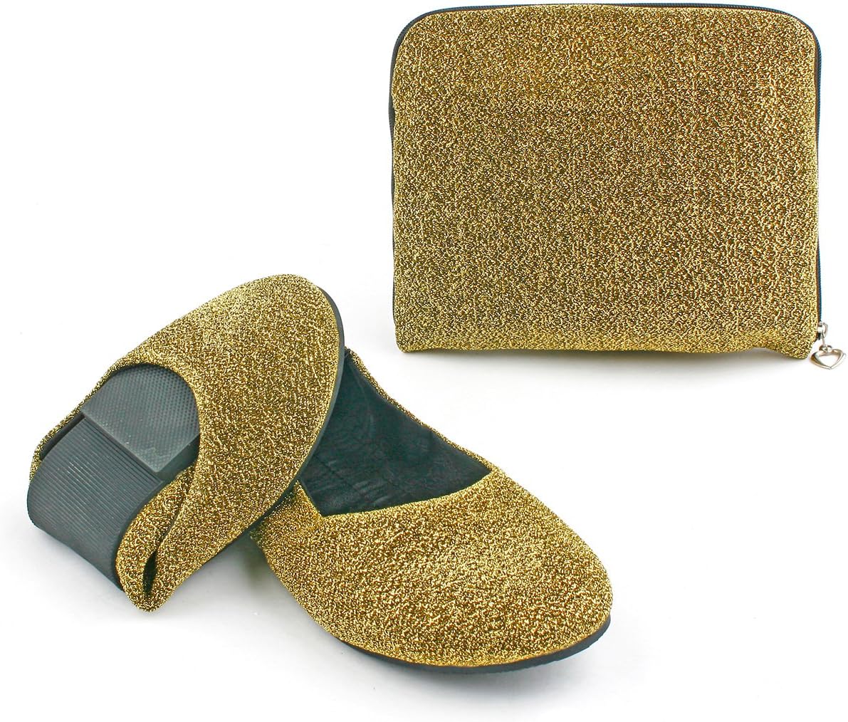 GOGOflats Women's Synthetic Leather Foldable Ballet Flats With Carrying Case M (7.5-8) Gold