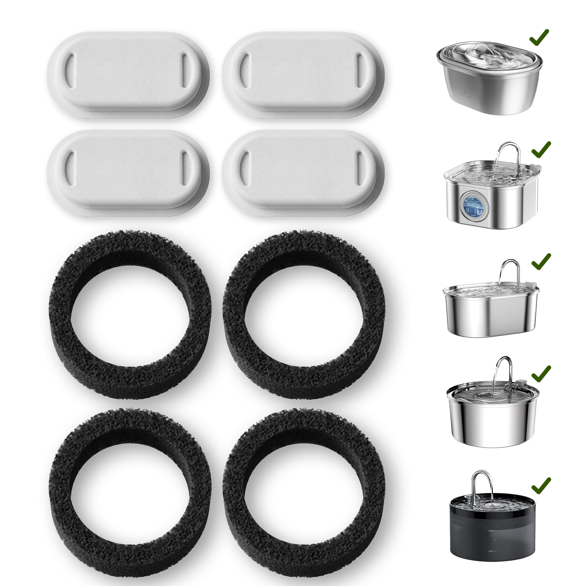 PETLIBRO Cat Water Fountain Filters, 4 Packs Replacement Filters for Cat Water Fountain Stainless Steel, Replacement Filters for 2L Pet Water Fountain for Cats & Dogs