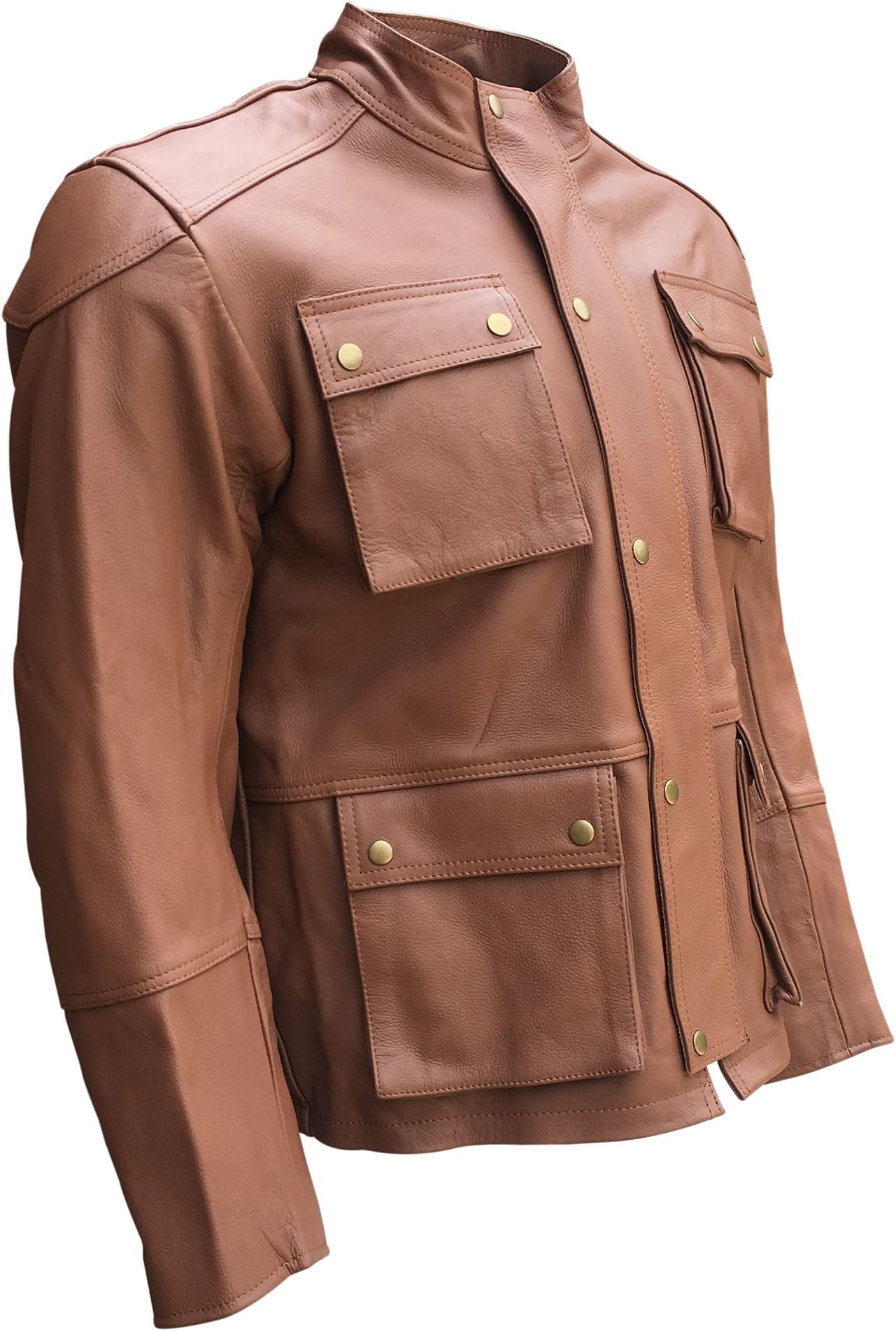 MKR Victory Leather Motorcycle Jacket Classic Retro Cafe Racer Style - Brown (XL)