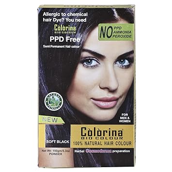Colorina Bio Color 150gm(50gmX3), Soft Black (Pure Natural Hair Color) | Allergy Free Herbal Hair Color | Can be used on Beard and Mustache