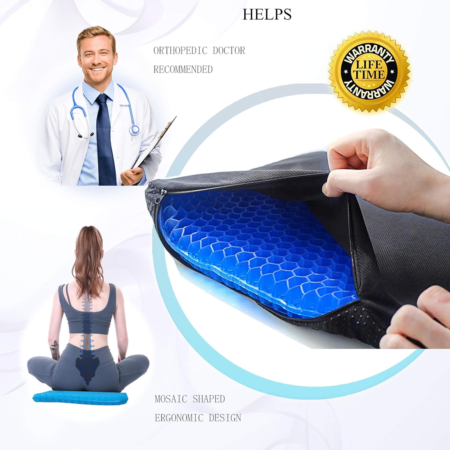 Gel Office Chair Cushion, Thick Egg Seat Cushion with Non-Slip Cover, Breathable Chair Pads for Office, Home, Car, Wheelchair, Chair - Help in Relieving Back Pain & Sciatica Pain: Home & Kitchen