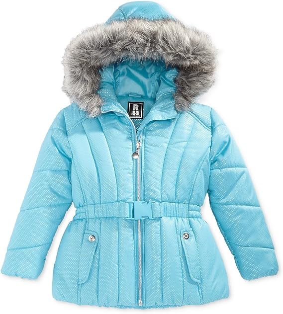 Rothschild Little Girl's Belted Puffer Coat with Faux Fur