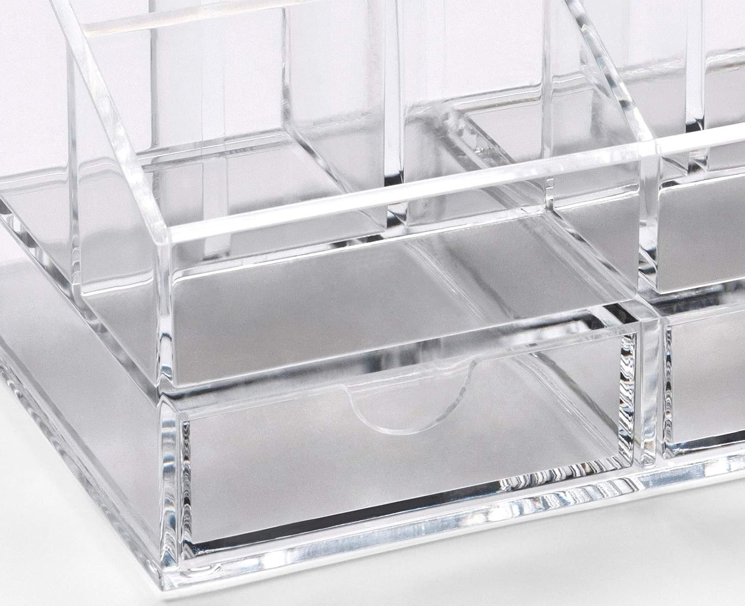 OSCO Clear Acrylic Desk Organiser, 9 Compartments & 2 Drawers, Transparent Desktop Storage for Stationery Makeup - Image 4