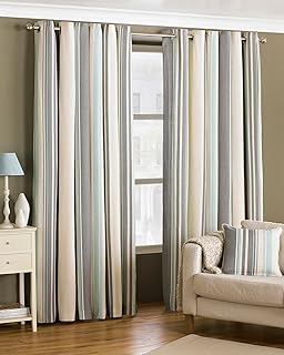 Whitworth Duck Egg Blue Stripe Lined Readymade Eyelet Curtains