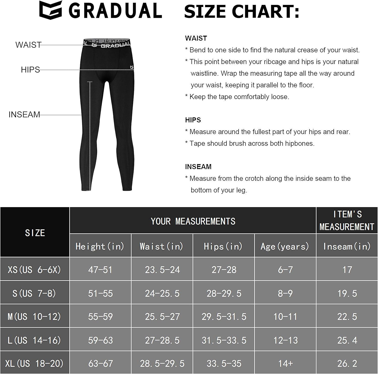 G Gradual Boys' Compression Leggings Youth Base Layer Pants Soccer Basketball Sports Tights for Boys: Clothing