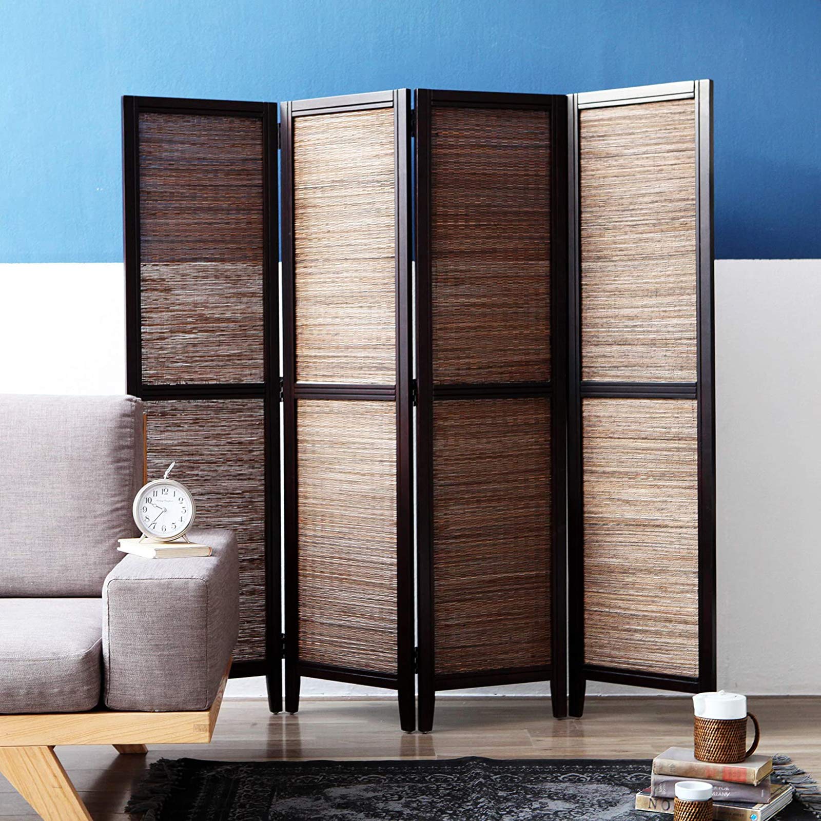 Livinia Papaya Room Divider, Folding Room Divider Screens, 4Panel