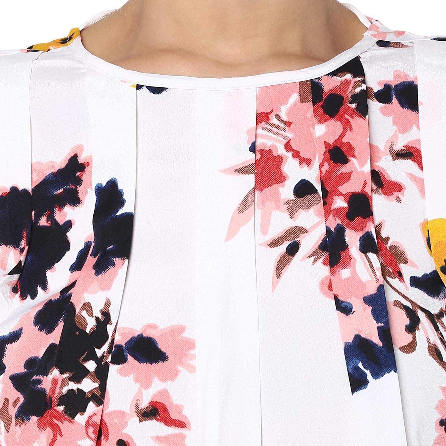 rare women off-white & peach-coloured printed blouson top (ep1310b)
