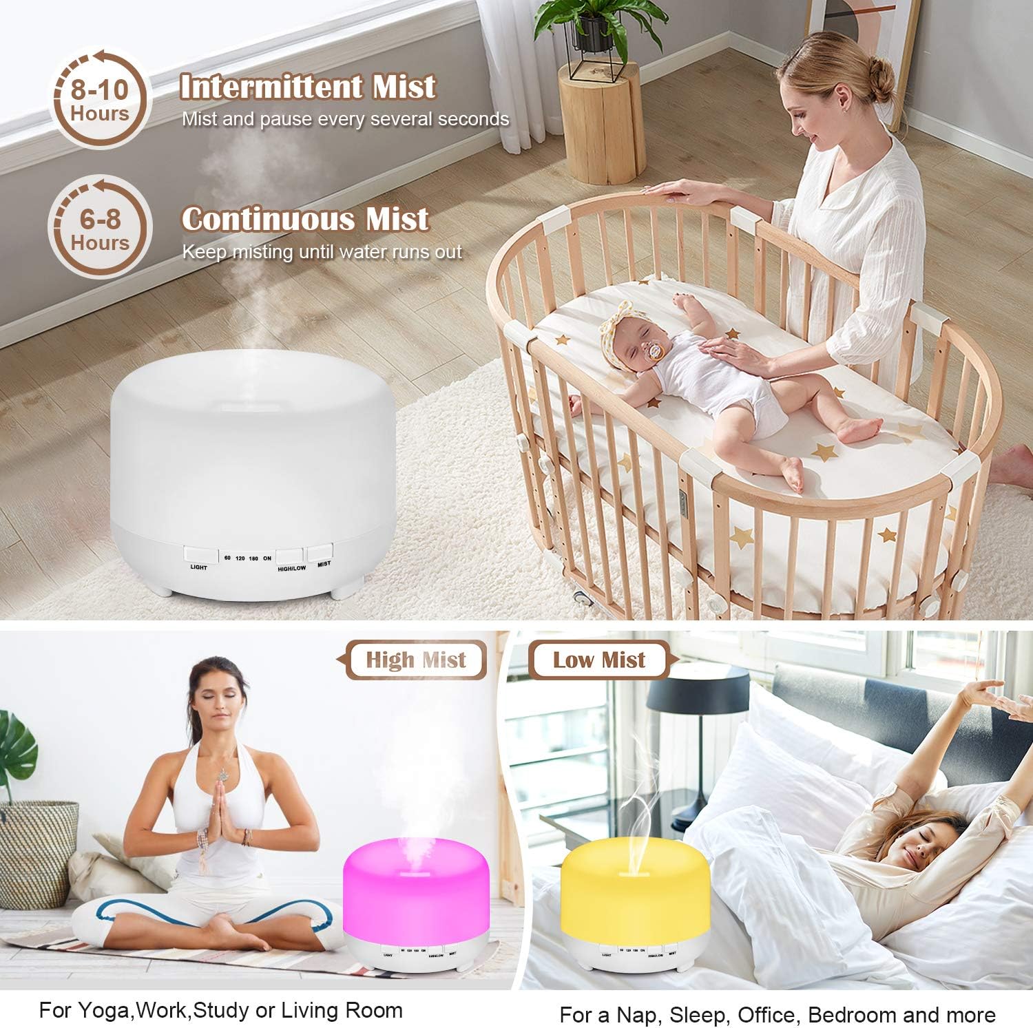 Tenswall Essential Oil Diffuser, 500ml l Diffusers for Essential Oils with Remote Control, Aromatherapy Diffuser Ultrasonic Humidifier with 7 Color LED Lights & Waterless Auto-Off: Home & Kitchen