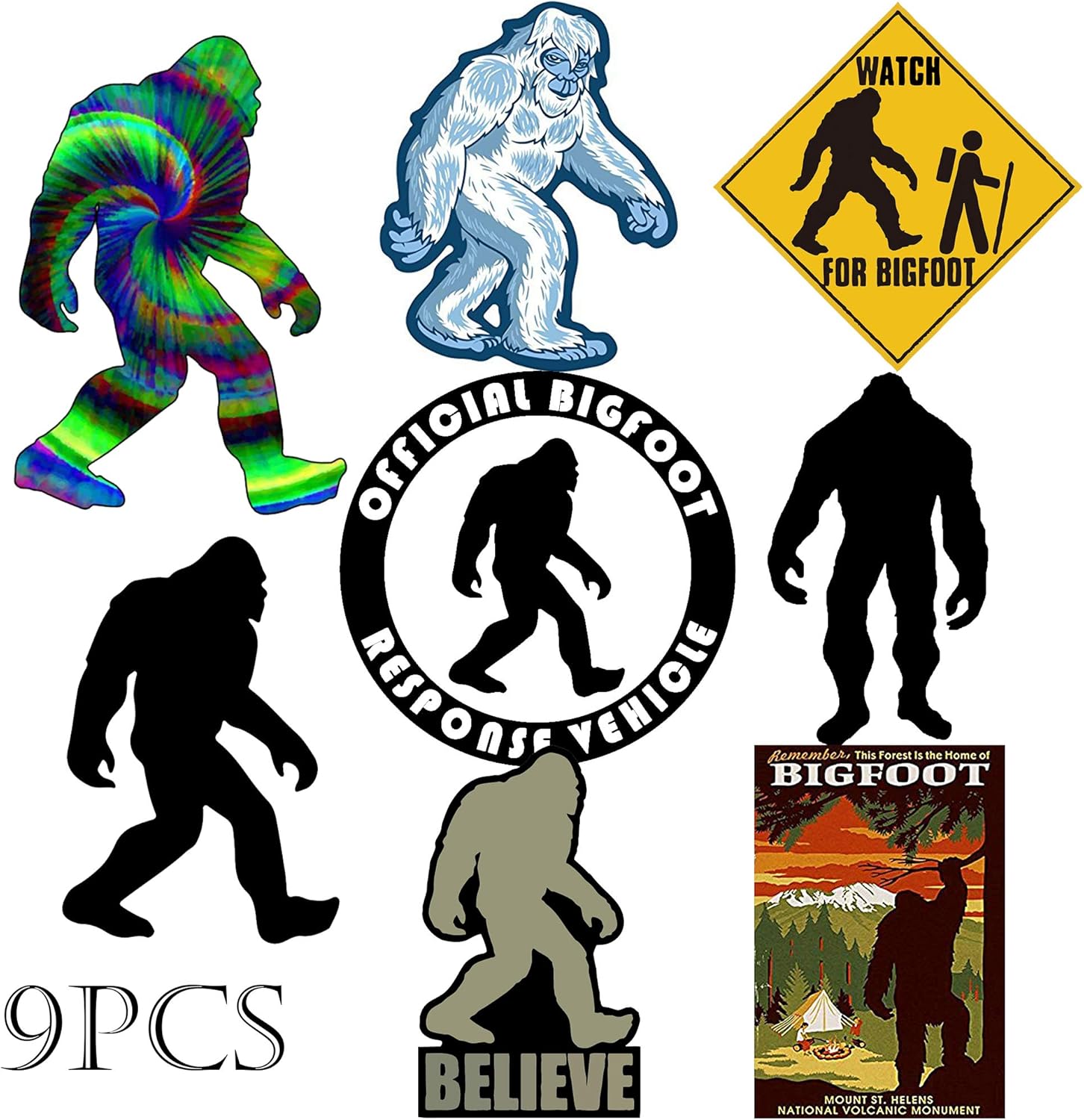 Kilmila Bigfoot Stickers Decals Gifts.(9PCS 2.7-4.0''Large Size).Merch Fingding Bigfoot Gifts Sticker Bigfoot Toys Stickers Vinyl Decal Sticker Pack（9 Pcs）