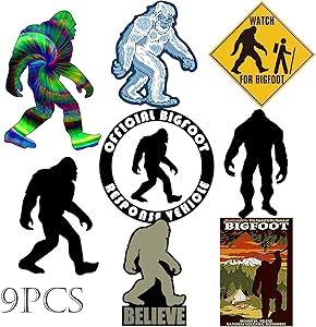 Kilmila Bigfoot Stickers Decals Gifts.(9PCS 2.7-4.0''Large Size).Merch Fingding Bigfoot Gifts Sticker Bigfoot Toys Stickers Vinyl Decal Sticker Pack（9 Pcs）