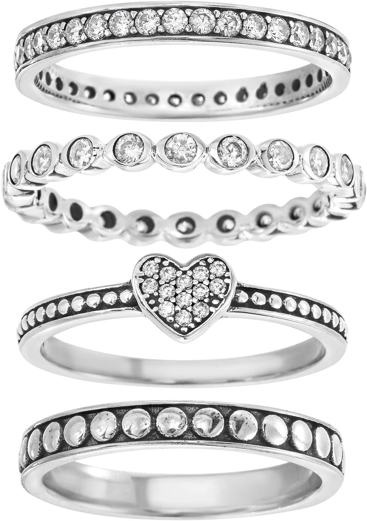 Oxidized Sterling Silver Multi-Pack Cubic Zirconia Stackable Eternity Ring for Women Set