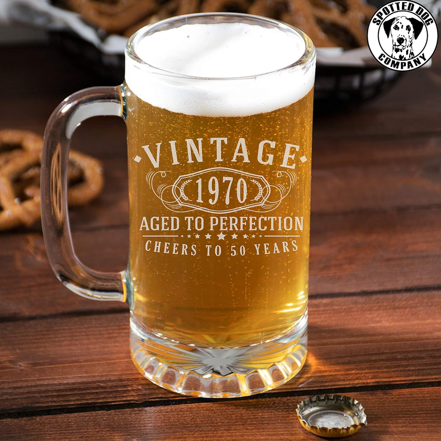 50th Birthday Aged to Perfection Vintage 1969 Etched 34oz Glass Beer