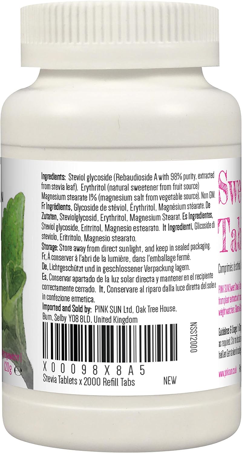 PINK SUN Stevia Tablets x 2000 Refill Tabs (Top up for 500 Tablet Dispenser) Sweetener Sugar Alternative Replacement Vegetarian Vegan Gluten Free Low Carb Non GM Zero Calories Bulk Buy - Image 3