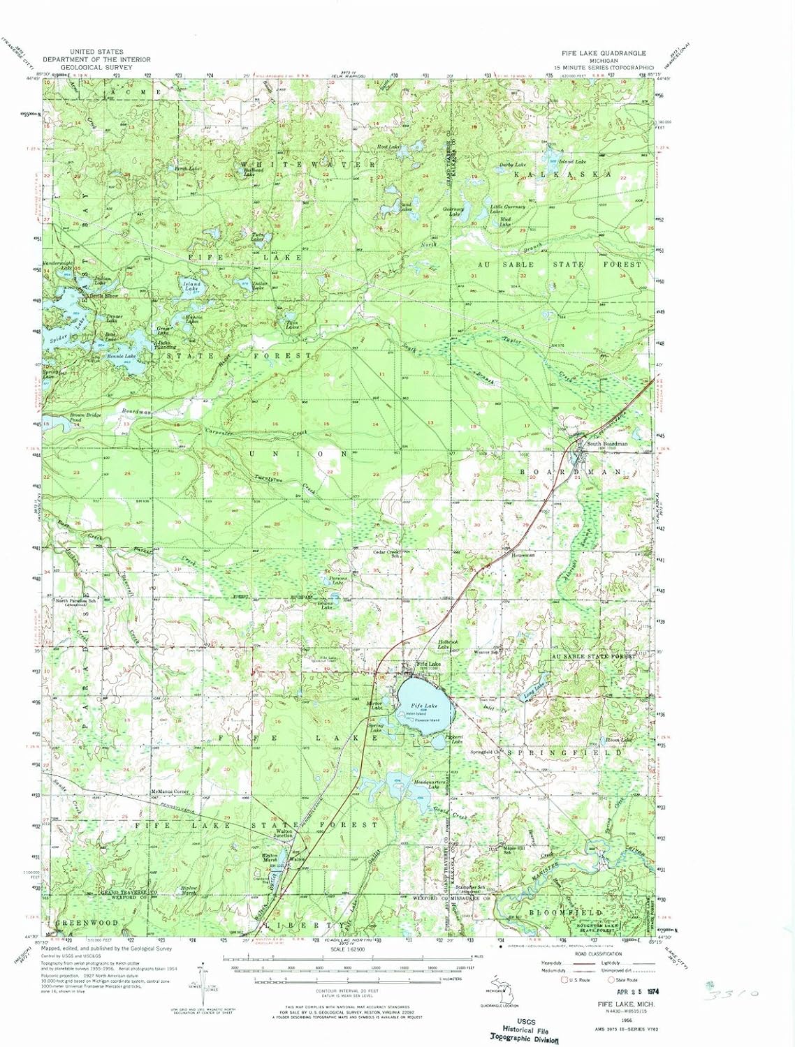 Michigan Maps 1956 Fife Lake, MI USGS Historical