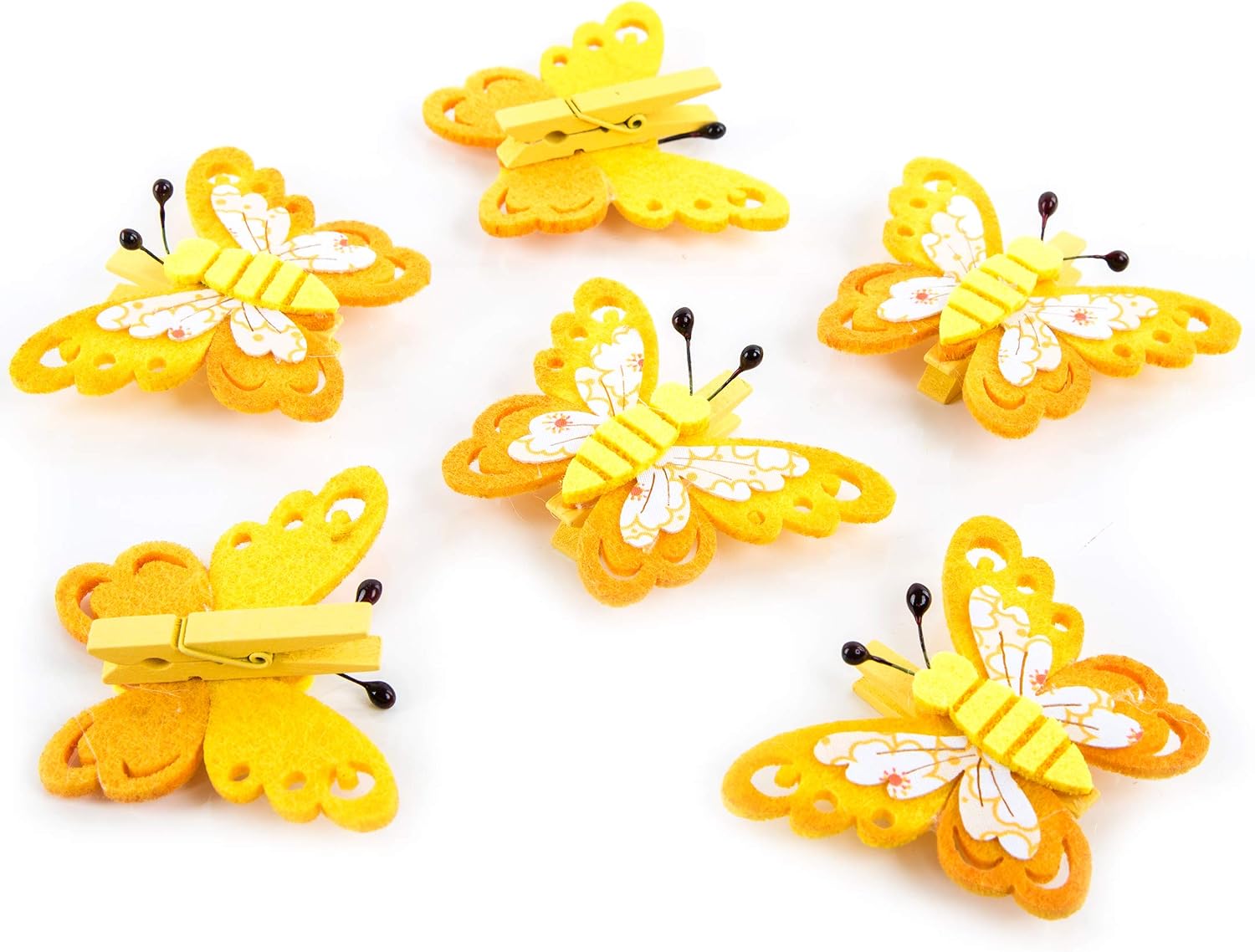 Pack of 6 Small Mini Felt Butterflies in Orange Green Yellow For Easter and Spring Decoration 5 cm x 4 cm)